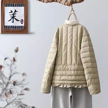 Осень и зима новый литературный и элегантный кружевной воротник пуховик женская мода универсальный короткий легкий и тонкий теплый жакет прилив M чёрный