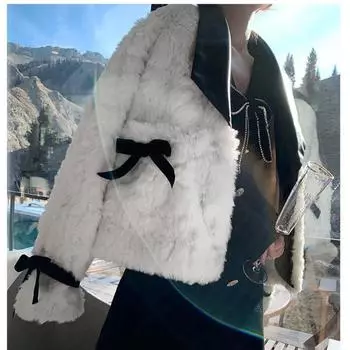 Осень и зима новый лук искусственный мех кролика утолщенный маленький аромат тонкий модный меховой жакет женский топ S recommends 80-47.5 kg белый