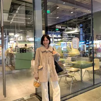 Осень и зима новый мех интегрированный снежный ком норковая куртка женская экологически чистая меховая тонкая легкая средняя и длинная шуба S бежевый