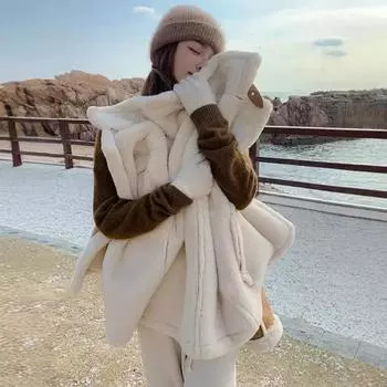 Осень и зима новый мех интегрированный женский плюшевый жакет ягненка женский короткий смысл маленький аромат теплое пальто S хаки