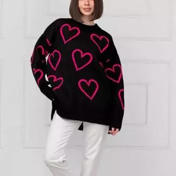 Осень и зима новый модный свитер с круглым вырезом Love Color женский свободный жаккардовый пуловер свитер женщина розовый