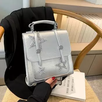 Осень и зима новый модный универсальный яркий звездный рюкзак нишевый трендовый смысл повседневный женский рюкзак сумка женская one size fits all серебряный