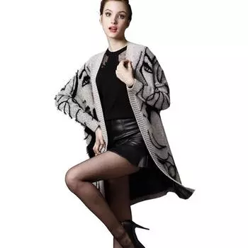 Осень и зима, новый модный женский кардиган, корейское издание, свободный средней длины, большой красивый вязаный свитер, пальто, модное пальто One Size серый