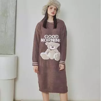 Осень и зима Новый мягкий мультяшный флисовый свитер с половинной стороной Домашняя одежда Женская круглая горловина Свободная верхняя пижама One Size