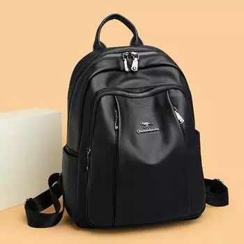 Осень и зима новый мягкий PU женский рюкзак классический черный модный интернет знаменитости дамы повседневная сумка через плечо легкие сумки большой емкости чёрный