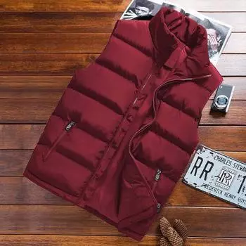 Осень и зима Новый мужской однотонный жилет с воротником-стойкой на пуху с хлопковой подкладкой, большой размер, повседневный жилет с хлопковой подкладкой для мужчин M