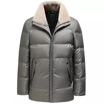 Осень и зима новый мужской пуховик средней длины модный шерстяной воротник пуховик средний возраст теплая мужская куртка M