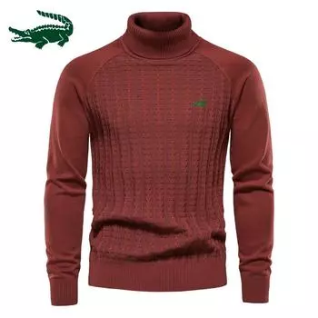 Осень и зима, новый мужской пуловер с высоким воротом, однотонный мужской трикотаж, деловой повседневный свитер, мужской S армия зеленый