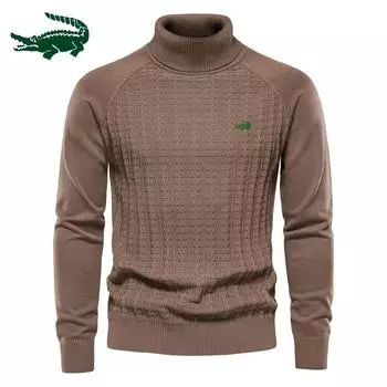 Осень и зима, новый мужской пуловер с высоким воротом, однотонный мужской трикотаж, деловой повседневный свитер, мужской S дубильная кора