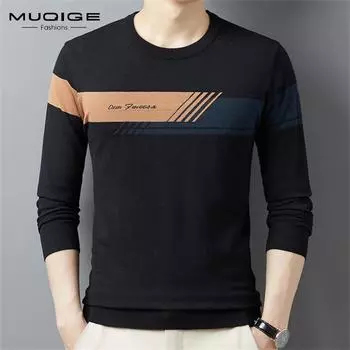 Осень и зима, новый мужской свитер с круглым вырезом, свитер с длинными рукавами, футболка, нижняя рубашка, шерстяной мужской топ 165 синий