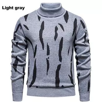 Осень и зима новый мужской свитер водолазка вязаный свитер полосатый принт нижняя рубашка мужчины M тёмно-синий
