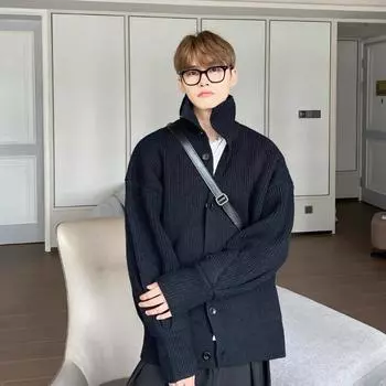 Осень и зима новый мужской свободный повседневный свитер с высоким воротником куртка M серый