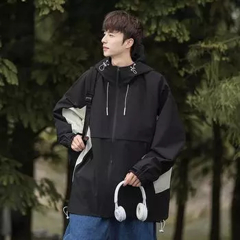 Осень и зима новый мужской тренд ретро лацкан куртка свободная мода универсальный шенилл S чёрный