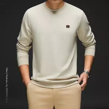 Осень и зима, новый мужской трикотаж, универсальный свитер с круглым вырезом, мужские теплые лонг-джоны, верхняя рубашка, мужской топ XL