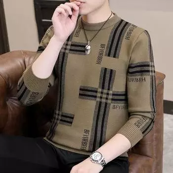 Осень и зима новый мужской трикотажный пуловер с круглым вырезом свитер модный трендовый свитер корейская версия свободный топ M