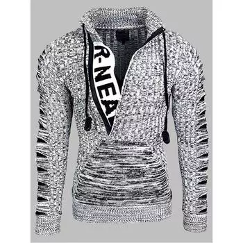 Осень и зима новый мужской вязаный свитер свитер с воротником-стойкой повседневный пуловер с буквами XXXXL белый