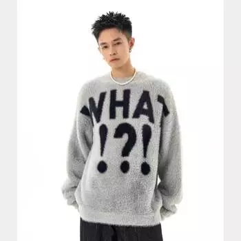 Осень и зима Новый нишевый ленивый стиль Мягкий клейкий свитер Ретро свободный повседневный пуловер Вязаный свитер Главный тренд M чёрный