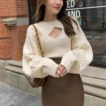 Осень и зима Новый облегающий трикотажный свитер, женский модный комплект из двух частей с длинным рукавом, свитера для женщин, повседневные однотонные элегантные пуловеры, топы 24796 One Size хаки