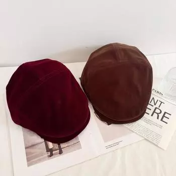 Осень и зима новый облик маленький берет модный легкий борт ретро мода вельвет универсальный вперед шляпа дети M56-58cm жёлтый