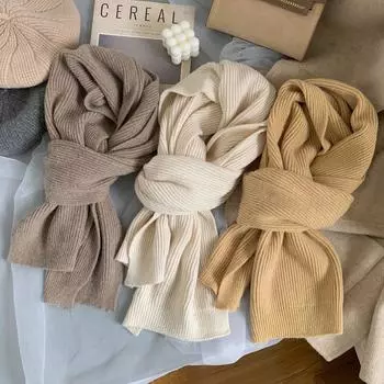 Осень и зима новый основной пряжи однотонный вязаный шарф женский корейский вариант зимний студенческий пара теплый утолщенный шерстяной шарф 175*25cm