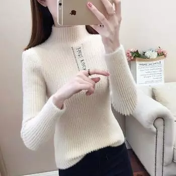 Осень и зима новый полуводолазка из искусственного норки, флисовый свитер, женский пуловер с длинными рукавами в западном стиле, вязаный топ