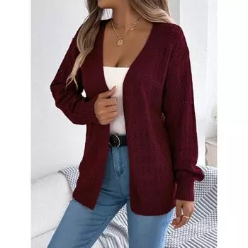 Осень и зима новый повседневный ажурный длинный рукав свитер кардиган куртка для женщин S белый