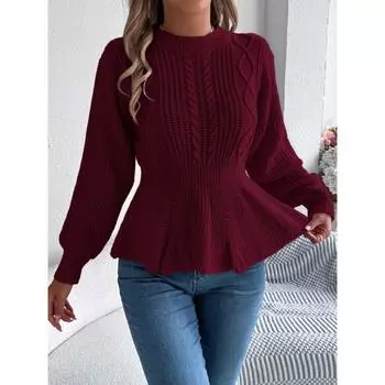 Осень и зима новый повседневный круглый вырез с оборками и длинными рукавами пуловер свитер для женщин S винный