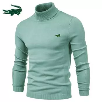 Осень и зима, новый повседневный мужской однотонный пуловер, свитер с высоким воротником, мужской повседневный трикотаж S трава зеленый