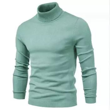 Осень и зима, новый повседневный мужской однотонный пуловер, свитер с высоким воротником, мужской повседневный трикотаж S 50-55kg