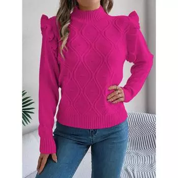 Осень и зима новый повседневный однотонный свитер с грибковой кромкой и полувысоким воротом и длинными рукавами для женщин S розовый