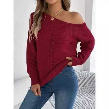 Осень и зима новый повседневный однотонный свитер с открытыми плечами и длинными рукавами для женщин S белый