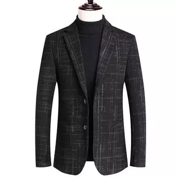 Осень и зима новый повседневный шерстяной костюм мужской модный тонкий шерстяной костюм мужской шерстяной пиджак M синий