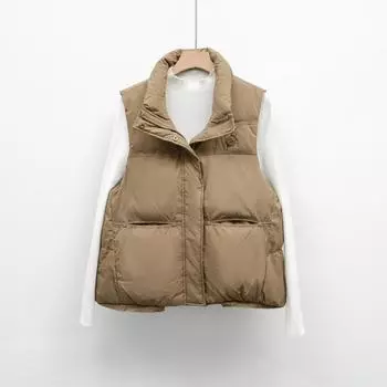 Осень и зима новый простой пуховик женский жилет короткий воротник-стойка жилет верхняя одежда жилет куртка S
