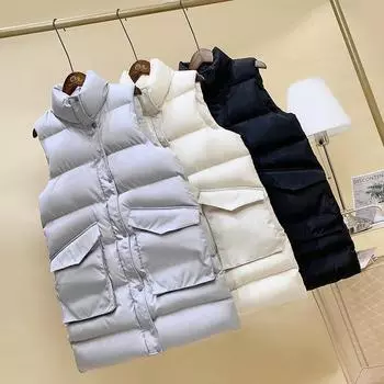 Осень и зима новый пуховик хлопковый средний и длинный жилет куртка хлеб одежда женская хлопковая утепленная куртка прилив S чёрный