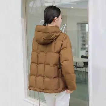 Осень и зима новый пуховик с капюшоном женский короткий свободный темперамент универсальный модный легкий пальто прилив S