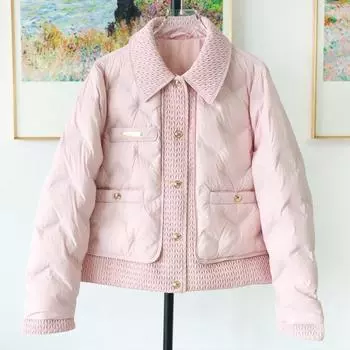 Осень и зима новый пуховик Xiaoxiangfeng женский короткий европейский лацкан сладкий и тонкий 90 белый утиный пуховик прилив M хаки