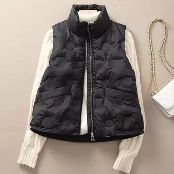 Осень и зима новый пуховик жилет женский короткий прессованный клей 90 белый утиный пух верхняя одежда жилет куртка прилив M темный кофе