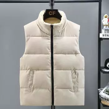 Осень и зима новый пуховый хлопковый жилет мужской свободный парный носить капюшон плюшевый жилет двусторонний S