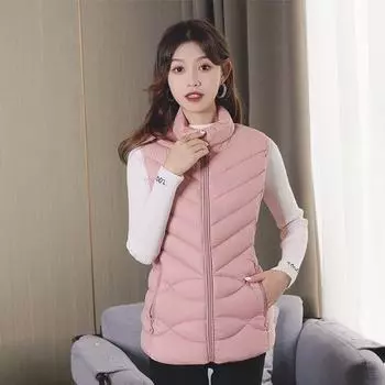 Осень и зима новый пуховый хлопковый жилет женский короткий внешний жилет в иностранном стиле универсальный тонкий теплый жилет большой размер XL recommends 80-52.5 kg чёрный