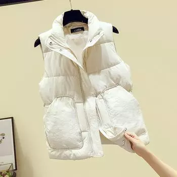 Осень и зима новый пуховый хлопок свободный и тонкий пуховый хлопковый жилет куртка хлопковый жилет куртка S чёрный