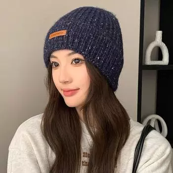 Осень и зима новый пуловер теплая шерстяная шапка женская модная кожаная лейбл вязаная шапка для занятий спортом на открытом воздухе велосипедная шапка M56-58cm