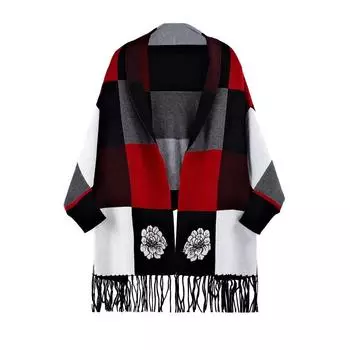 Осень и зима Новый Путешествия Фото Имитация Кашемира Шаль Внешняя Накидка Ретро Cross-Border Вязаный Жаккард Теплый Шарф Для Женщин One Size чёрный