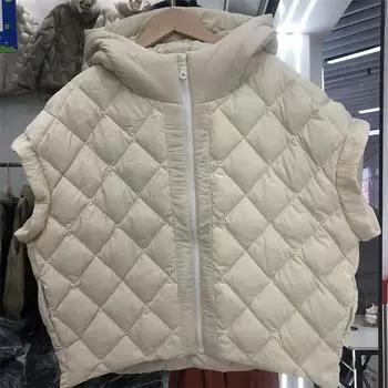 Осень и зима новый японский легкий рукав летучая мышь с капюшоном короткий пуховик жилет женский модный жилет пальто прилив S чёрный