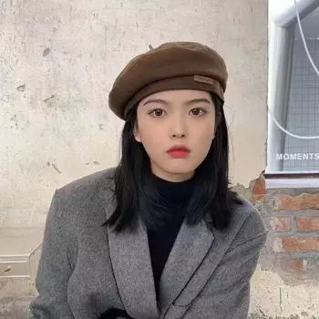 Осень и зима новый японский темперамент милый однотонный шерстяной шляпа художника британский ретро корейский вариант берет шляпа оптом M56-58cm хаки