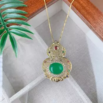 Осень и зима новый ретро натуральный халцедон независимо от бренда тыква поднимающееся ожерелье женщины пожилые