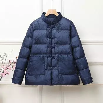 Осень и зима новый ретро вышитый пуховик женский короткий белый утиный пуховик легкий пуховик на пуговицах прилив M золотой