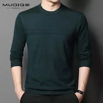 Осень и зима, новый шерстяной свитер с круглым вырезом, мужской повседневный трикотаж, теплый джемпер, мужская рубашка, топы 105 зелёный