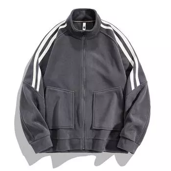 Осень и зима Новый стиль австрийский бархатный кардиган куртка свитшот мужская полосатая модная свободная утолщенная повседневная куртка с воротником-стойкой M