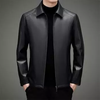 Осень и зима Новый стиль Белый утиный пух мужская кожаная куртка повседневная пальто с лацканами для пап среднего возраста Топ M