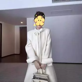 Осень и зима Новый стиль Хепберн стиль бант двухстороннее кашемировое пальто женское средней длины тонкое шерстяное пальто S